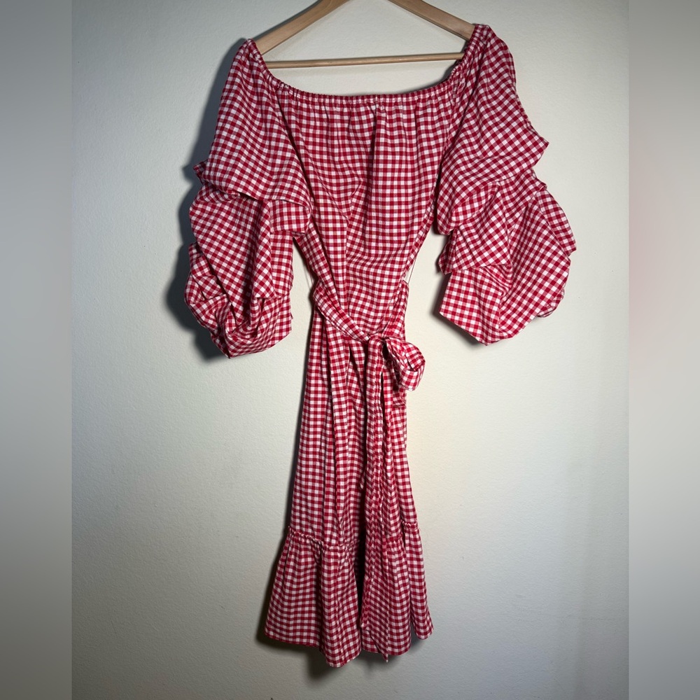 Who What Wear Red Gingham Long Sleeve Dress